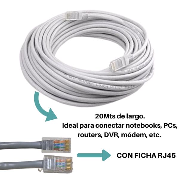 Cable Patchcord 20 Mts Rj45 Utp Pcs Routers Tv Red 5e