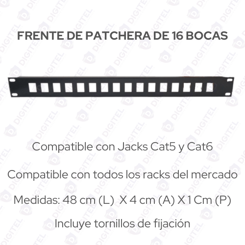 Frente Patchera 1u 16 Bocas Cat5 Cat6 Para Racks 19 Pulgadas