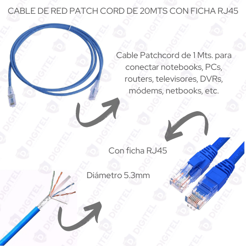 Cable Patchcord 1 Mts Rj45 Utp Pcs Routers Tv Red 5e