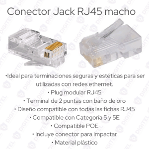 Conector Ficha Jack Rj45 Macho Utp Doble Contacto